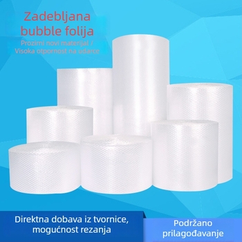 Prozirna folija s mjehurićima za zaštitu od udara; ojačana jednoslojna ili dvostruko slojevita jastučić s srednjim mjehurićima (promjer 10 mm, visina 6–9 mm); širina 50 cm, duljina 95 m