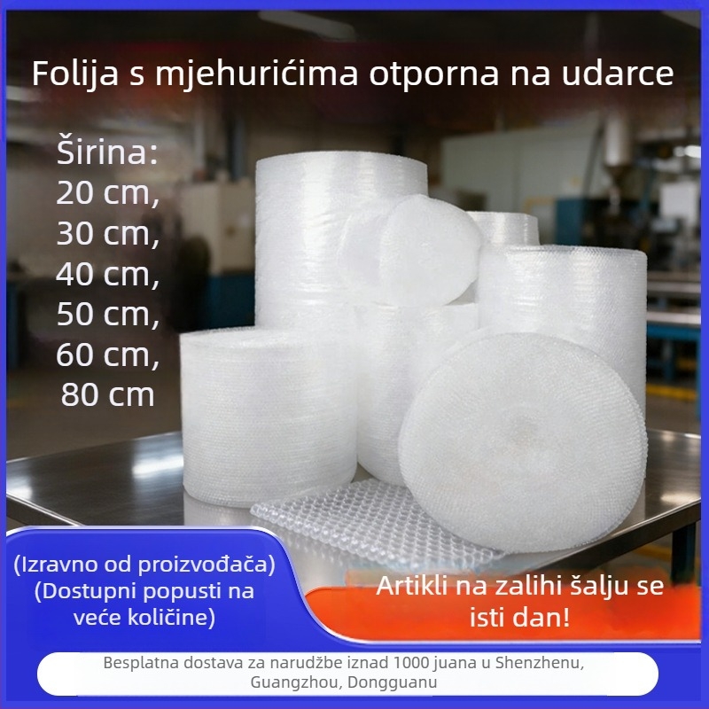 Rulon folije s mjehurićima promjera 10 mm, dvostruko slojevita debela jastučić za pakiranje, srednji mjehurići