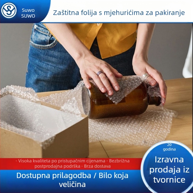 Debela mjehurična folija za pakiranje, zaštita lomljivih predmeta, otporna na vlagu i tlak