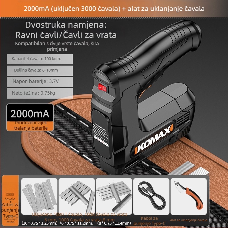 Cosmax Bežični električni pištolj za čavlje za drvo – Li-ion baterija
