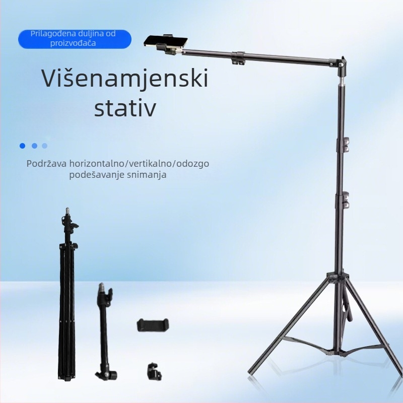 Držač za mobitel za live streaming i snimanje iznad, teleskopski trokutasti stalak