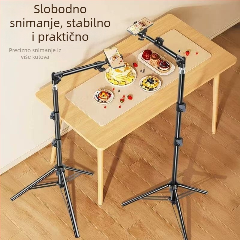 Držač za mobitel za live streaming i snimanje iznad, teleskopski trokutasti stalak