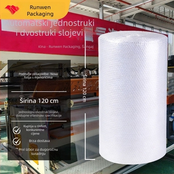120 cm široka, ojačana mjehurić folija od novog polietilenskog materijala; prozirni film s mjehurićima promjera 1 cm; prilagodljivo, verzije s jednim ili dvostrukim slojem.
