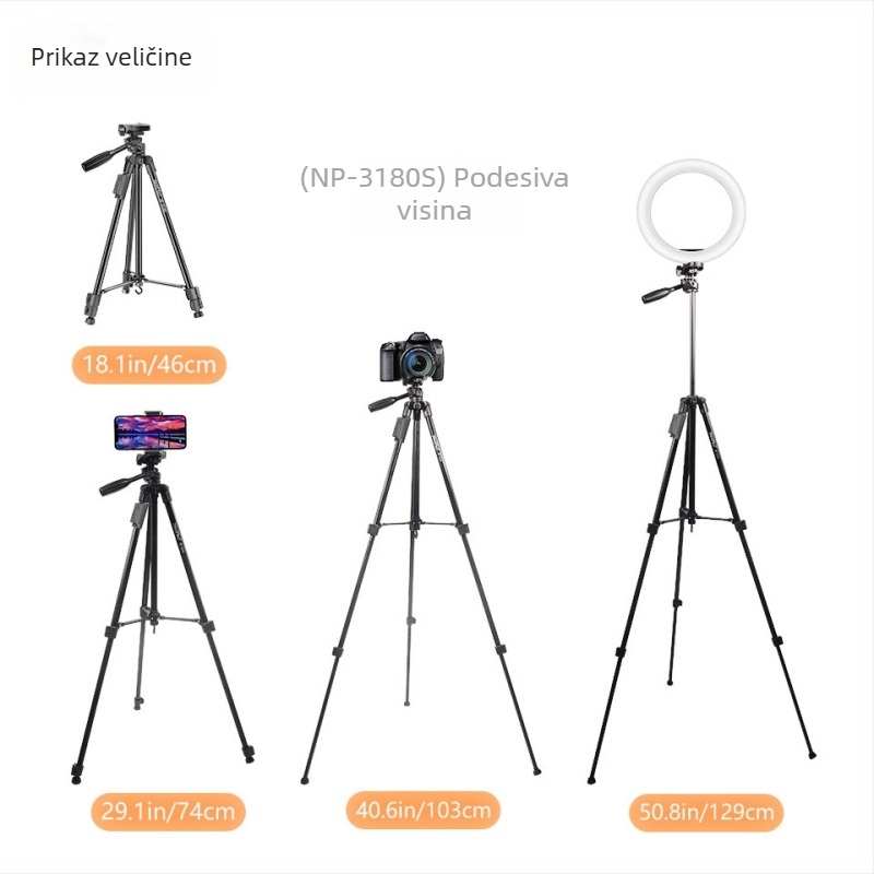 NP3180s 135 cm stativ za mobitel za livestream s LED rasvjetom i aluminijskim legurama