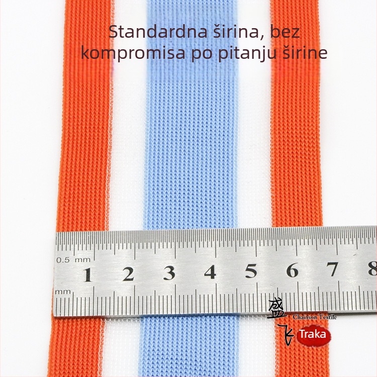 Pletena elastična traka za rubni rub s ribastim warp-pletnim vlaknom riblje svile i prozirnom poliester traku, širina 6,5 cm