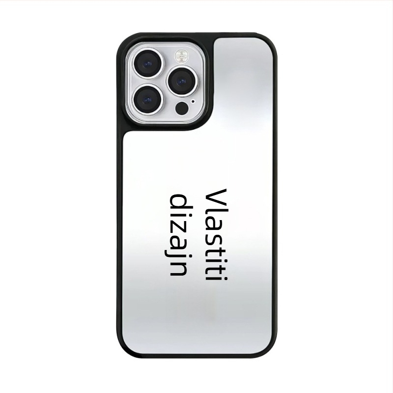 Prilagođeno kućište za iPhone 16 Pro, 15 Pro i 14 Pro s crnim okvirom i srebrnim oglednim površinama, MagSafe kompatibilno