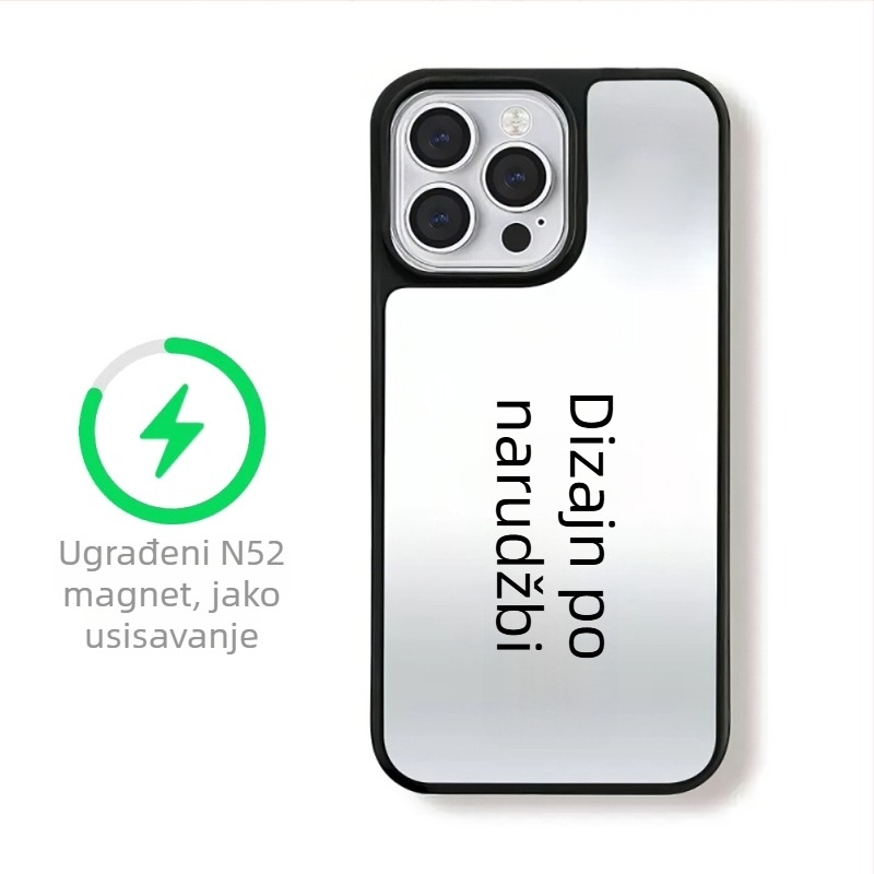 Prilagođeno kućište za iPhone 16 Pro, 15 Pro i 14 Pro s crnim okvirom i srebrnim oglednim površinama, MagSafe kompatibilno