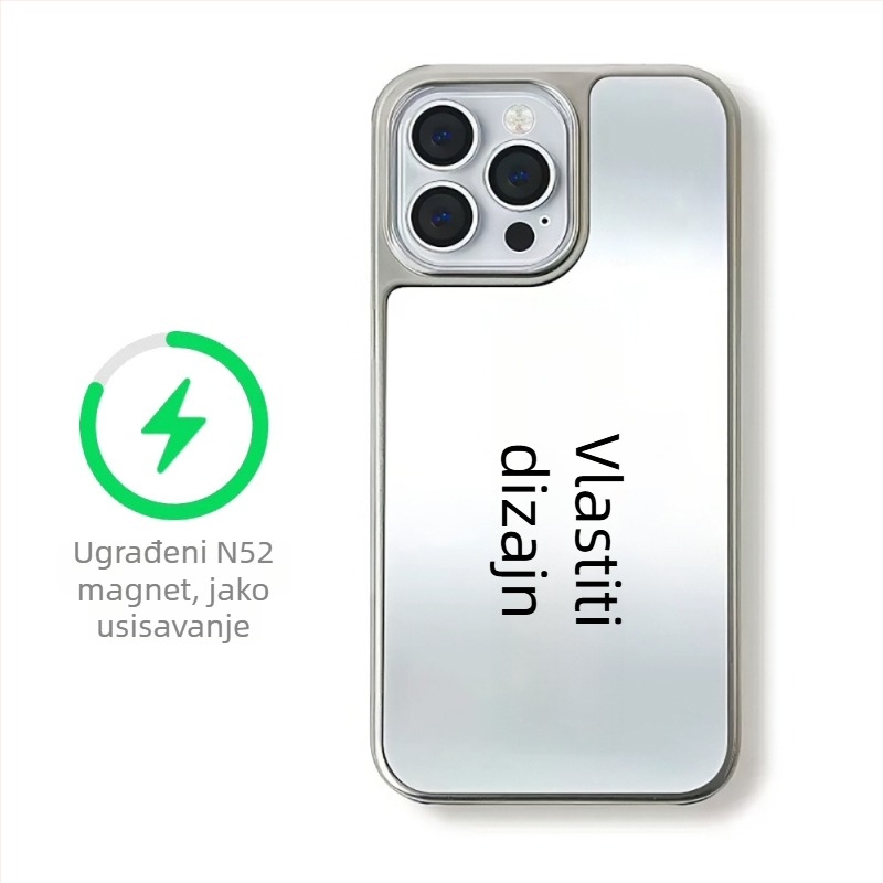 Prilagođeno kućište za iPhone 16 Pro, 15 Pro i 14 Pro s crnim okvirom i srebrnim oglednim površinama, MagSafe kompatibilno