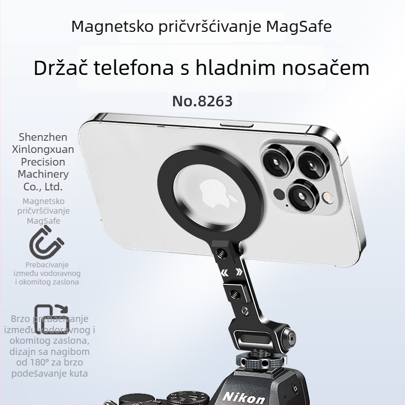 Xin wenxuan MagSafe držač telefona za iPhone 12–16, horizontalno/vertikalno fotografiranje, aluminijska legura, model 8263
