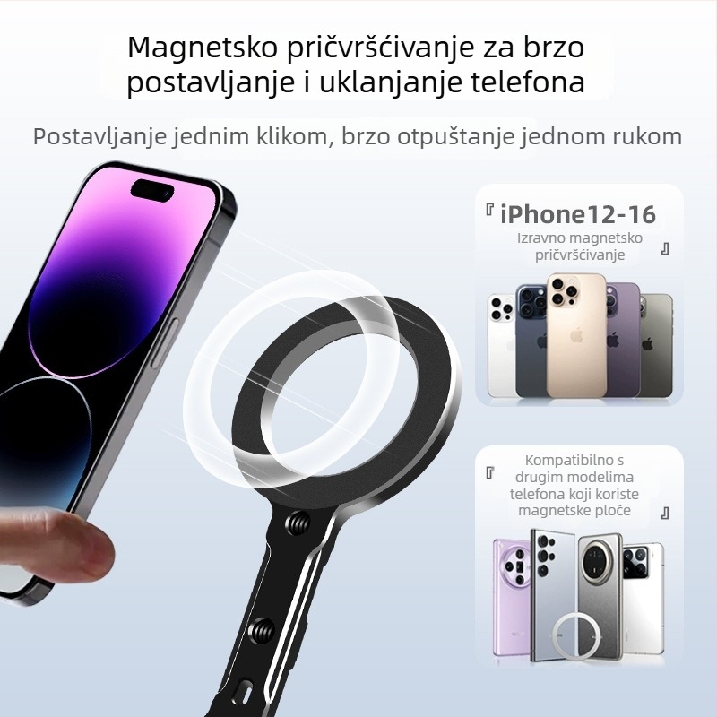 Xin wenxuan MagSafe držač telefona za iPhone 12–16, horizontalno/vertikalno fotografiranje, aluminijska legura, model 8263