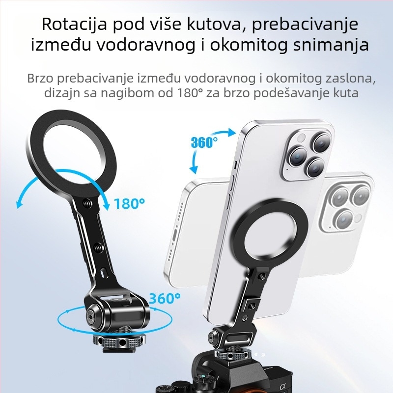 Xin wenxuan MagSafe držač telefona za iPhone 12–16, horizontalno/vertikalno fotografiranje, aluminijska legura, model 8263