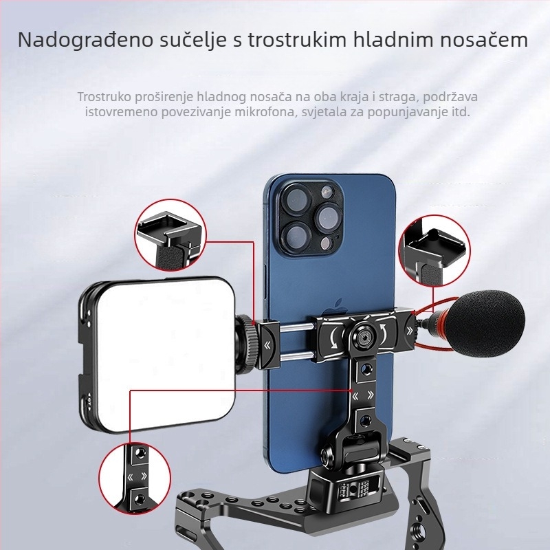 Držač za telefon s 1/4-inčnim pozicionirajućim čepom, kavez nosač za DSLR kamere, proširivač s hladnom cipelom