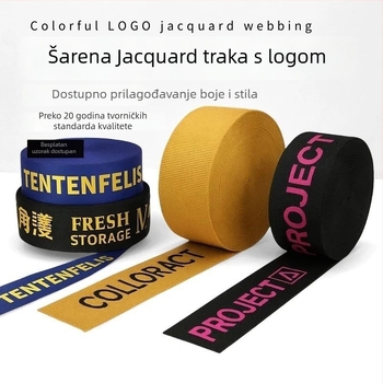 Jacquard traka s logom, crno-bijela i šarolna 3D reljefna rubna traka za torbe, dodaci, traka za znoj i pleteni elastični pojas