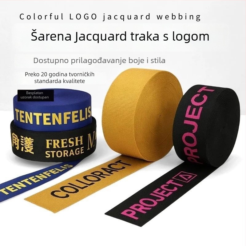 Jacquard traka s logom, crno-bijela i šarolna 3D reljefna rubna traka za torbe, dodaci, traka za znoj i pleteni elastični pojas