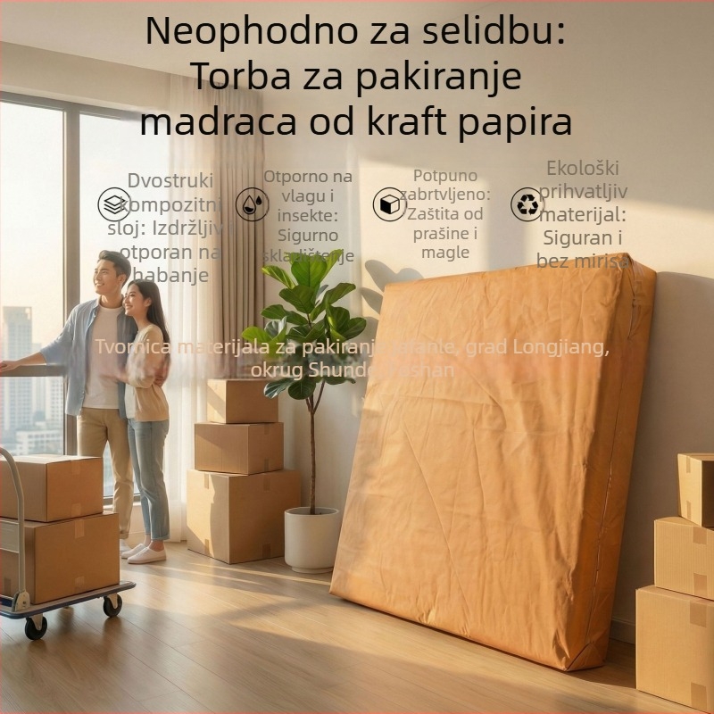 Torba za pakiranje madraca za selidbu od kraft papira i tkanine, vodootporna, jednokratna, za transport i skladištenje