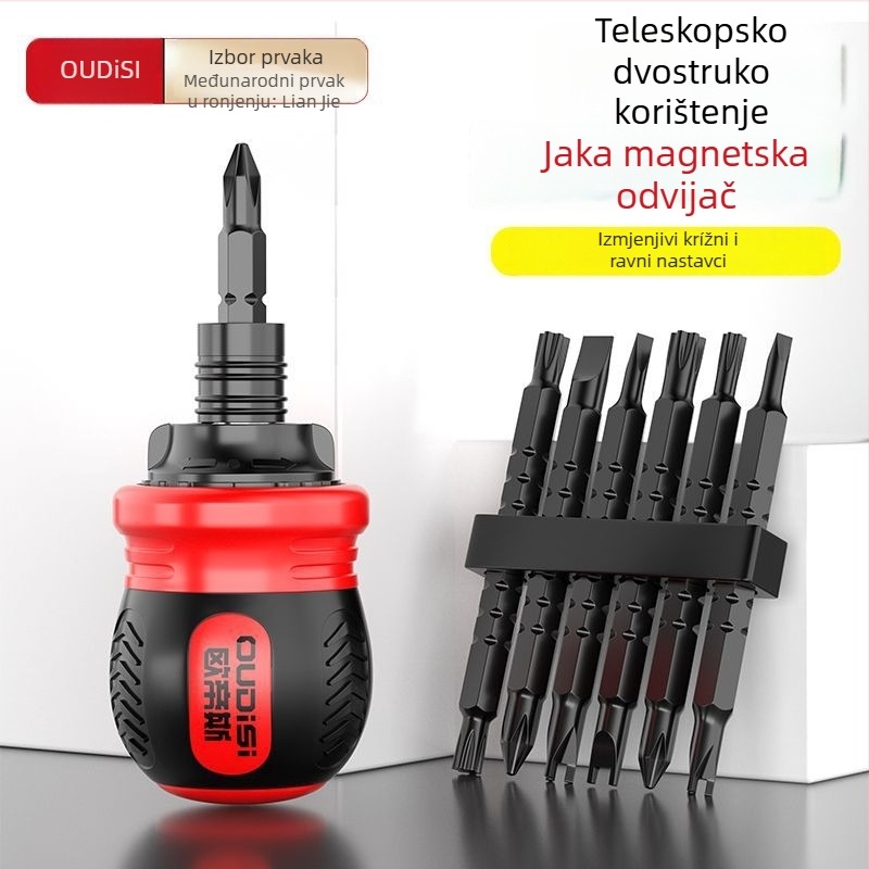 Oudisi dvostrano teleskopni odvijač s Phillips i ravnim bitovima, dvostruki kraj, ergonomska ručka