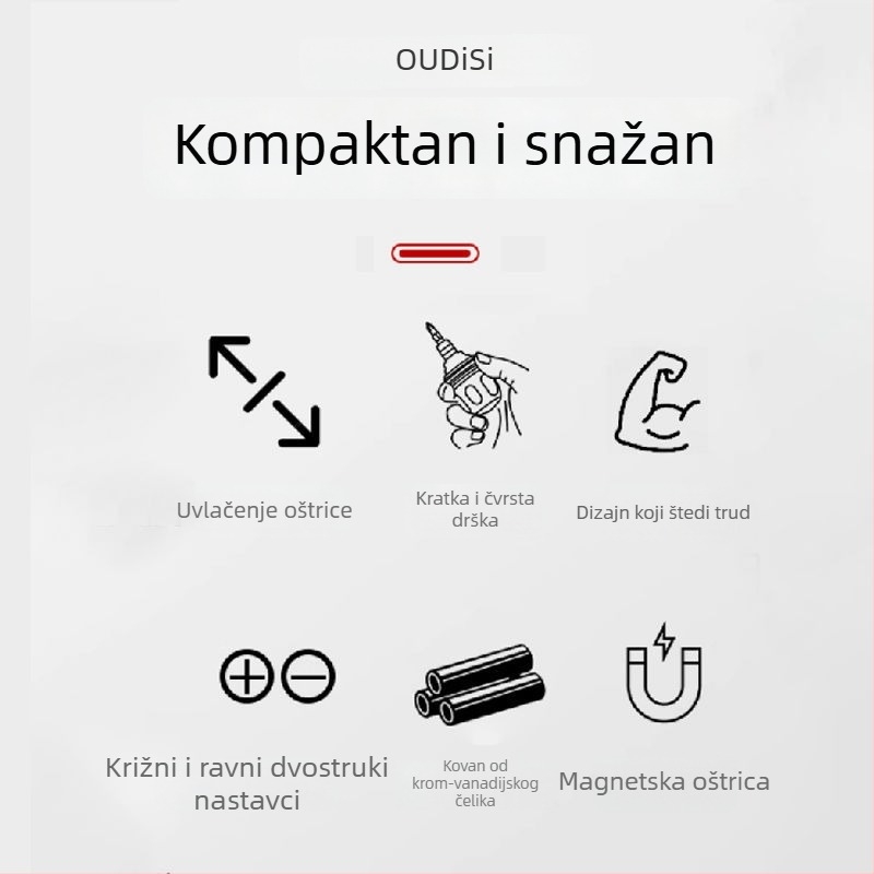 Oudisi dvostrano teleskopni odvijač s Phillips i ravnim bitovima, dvostruki kraj, ergonomska ručka