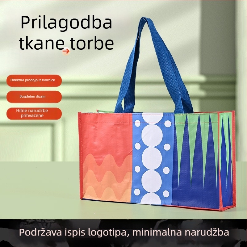 Prijenosna pletena torba s laminiranom premazom za kavu, pečenje, darove, izložbe, odjeću, oglašavanje i kupovinu, s logom