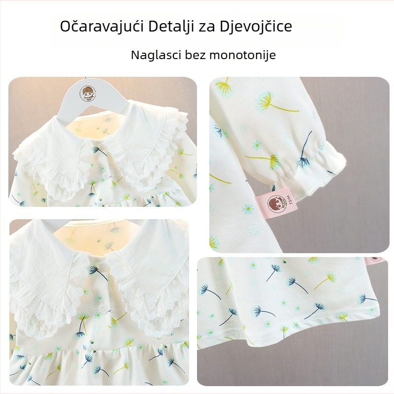 Dječja proljetna haljina s cvjetnim uzorkom, korejskog stila, pamuk, A-linijski kroj, za djecu od 1 do 3 godina (80–100 cm)