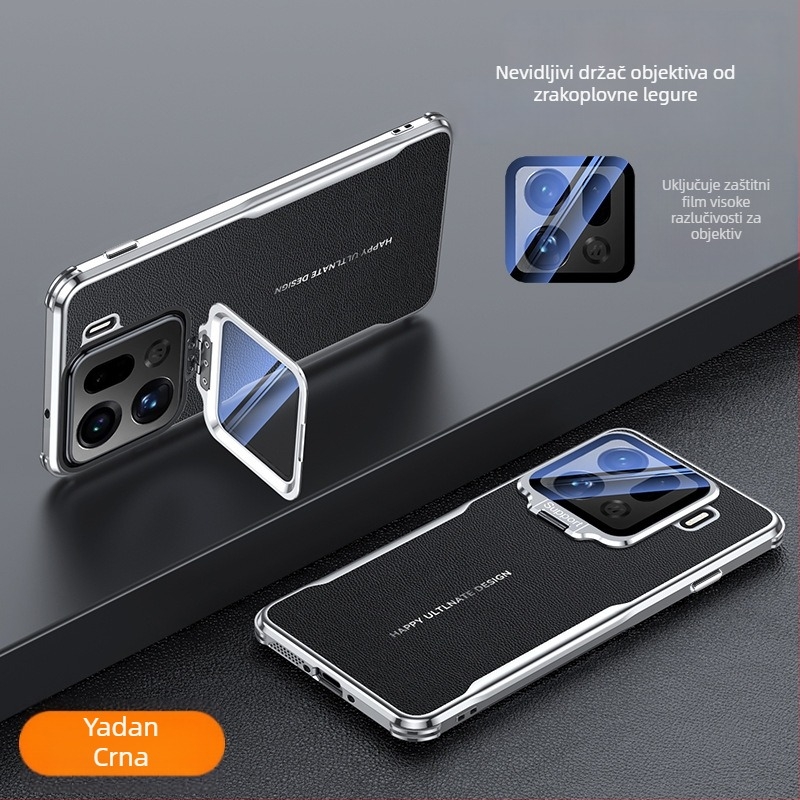 OPPO Find X9S Pro / Find X8U futrola s kovnim nosačem za objektiv, kožna tekstura, lagani luksuzni zaštitni etui. Boje: Bijela, Crvena, Crna