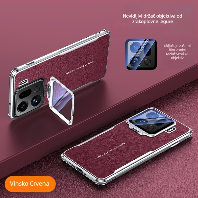 OPPO Find X9S Pro / Find X8U futrola s kovnim nosačem za objektiv, kožna tekstura, lagani luksuzni zaštitni etui. Boje: Bijela, Crvena, Crna