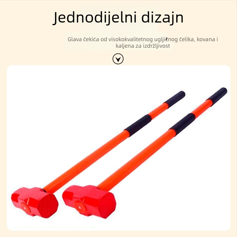 Teški veliki osmerokutni čekić s drškom od vlaknastog plastičnog materijala, otporan na udarce, za građevinske radove i auto servis