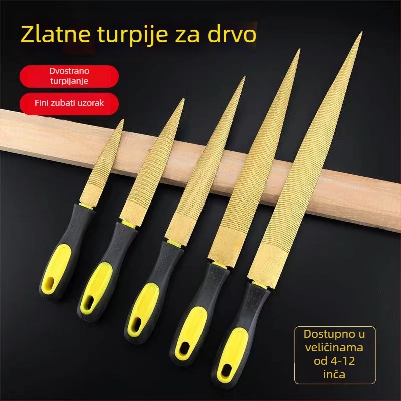 Zlatno obojeni drveni pilnik, ručno izrađen s grubim zubima za oblikovanje