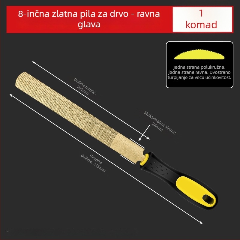 Zlatno obojeni drveni pilnik, ručno izrađen s grubim zubima za oblikovanje