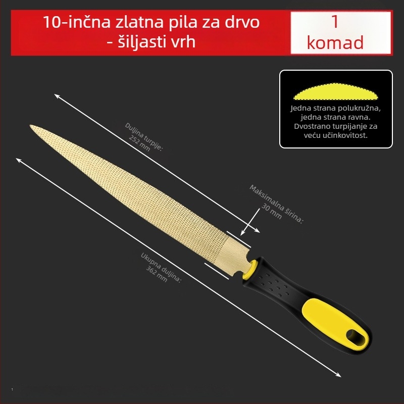 Zlatno obojeni drveni pilnik, ručno izrađen s grubim zubima za oblikovanje