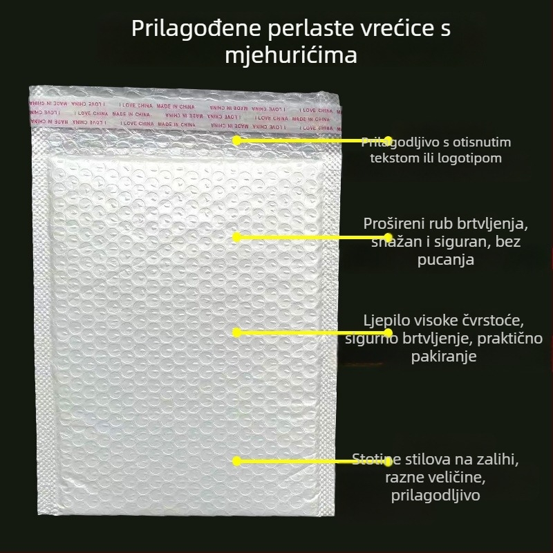 Kompozitna vrećica s mjehurićima od perlatnog filma, otporna na udarce, bijeli debeli pjenasti paket