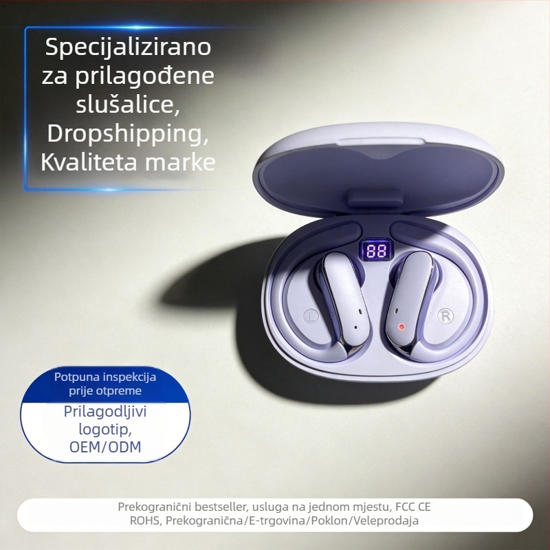 OWS bežične slušalice s klipsom za uho, otvorena kostna vodljivost, Bluetooth, dug rad baterije, za sport