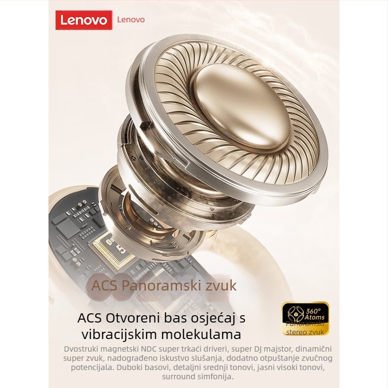 Lenovo EA366 bežične slušalice s kostnom kondukcijom, za sport, s redukcijom buke, dugotrajna baterija, HD zaslon