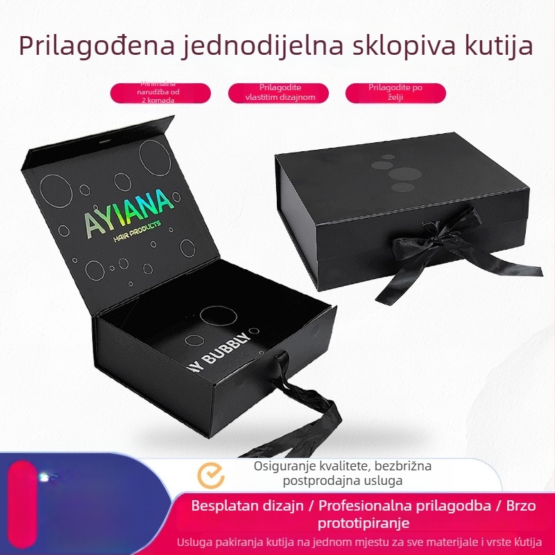 Crna magnetska kutija za darove s jedinstvenim sklopnim dizajnom