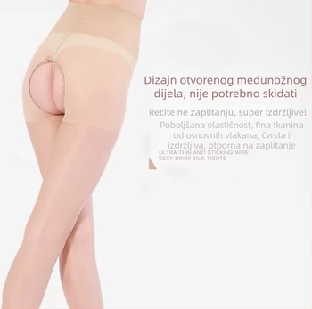Čarape s otvorenim preponom, crne, prozirne, ultra-tanke, za žene s plus-size