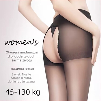 Čarape s otvorenim preponom, crne, prozirne, ultra-tanke, za žene s plus-size