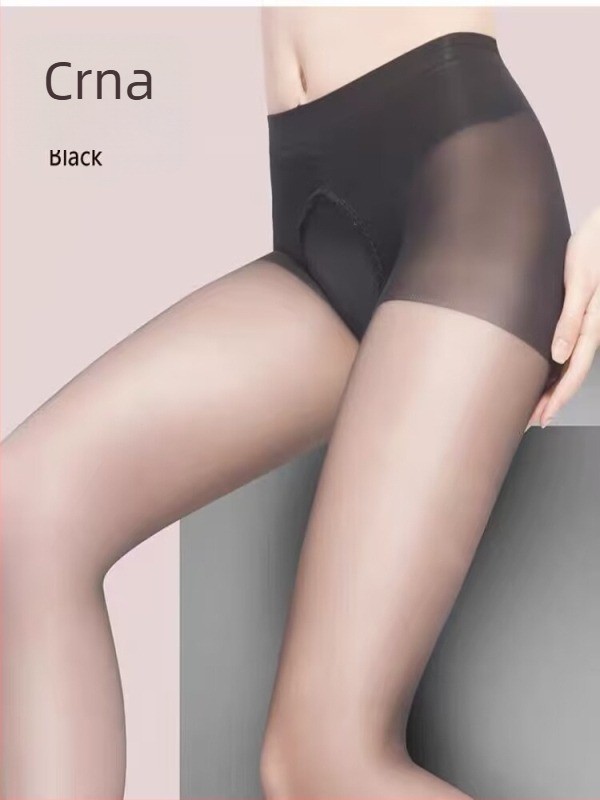 Čarape s otvorenim preponom, crne, prozirne, ultra-tanke, za žene s plus-size
