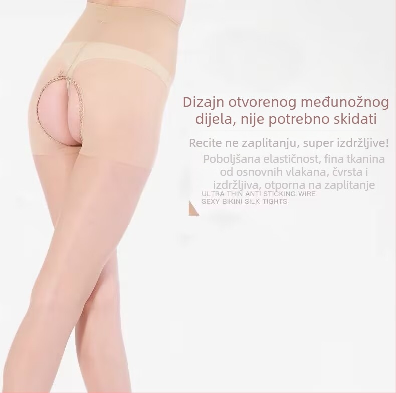 Čarape s otvorenim preponom, crne, prozirne, ultra-tanke, za žene s plus-size