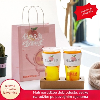 Kraft papirnata torba za mliječni čaj – catering i take-away pakiranje, čvrsta ambalaža s otisnutim logom