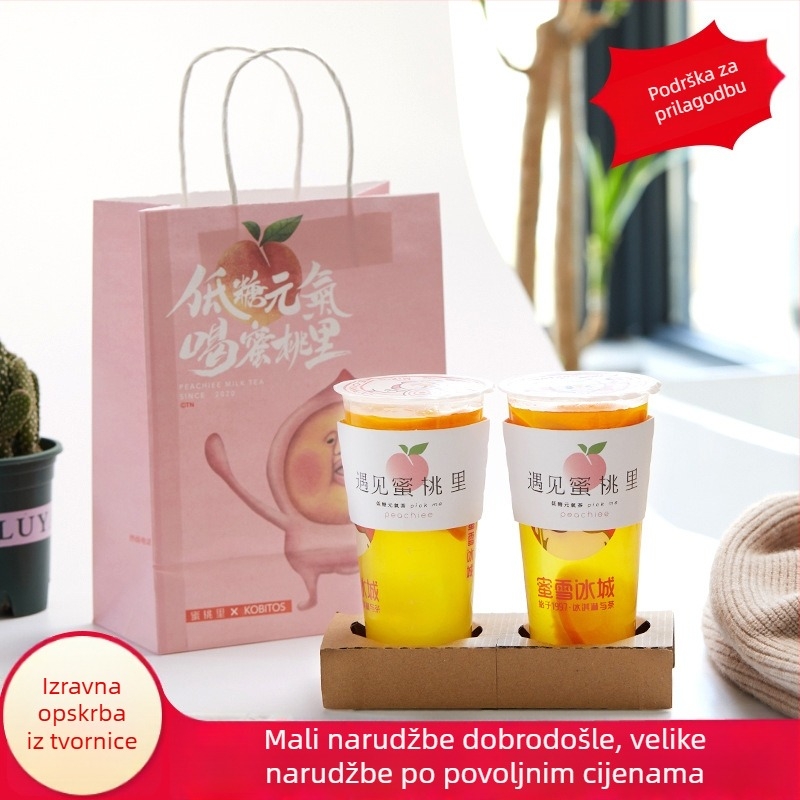 Kraft papirnata torba za mliječni čaj – catering i take-away pakiranje, čvrsta ambalaža s otisnutim logom