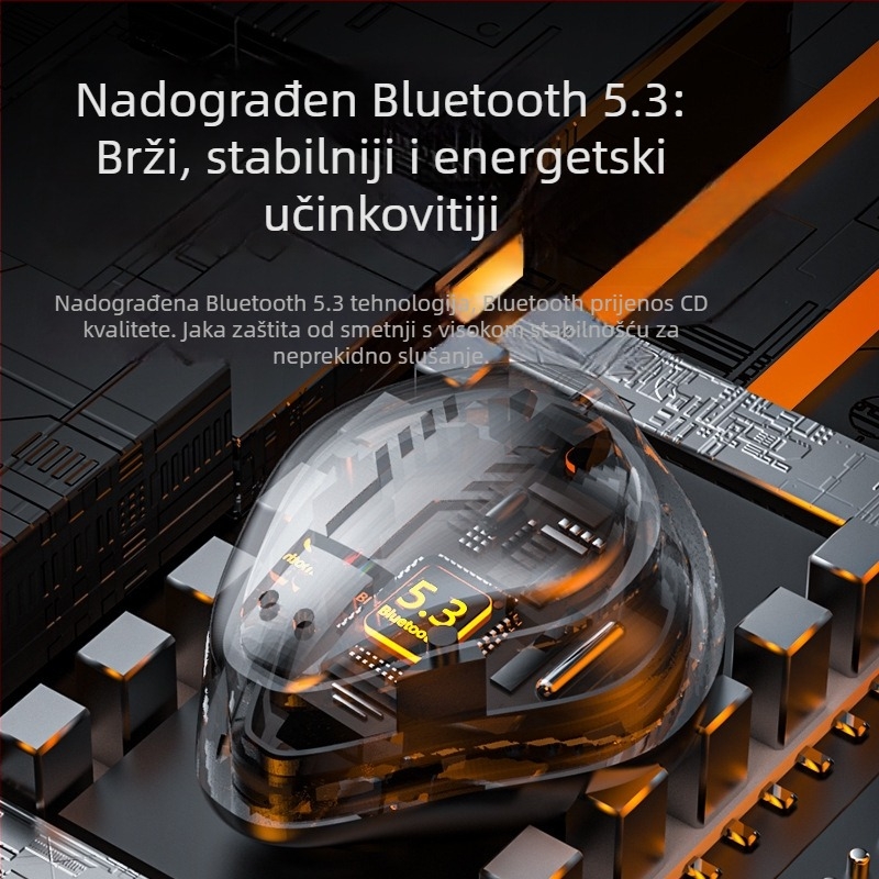 H9 Bluetooth slušalice, TWS5.3, dvostrano s digitalnim zaslonom, redukcija šuma, mecha glazba, dva načina za e‑sport
