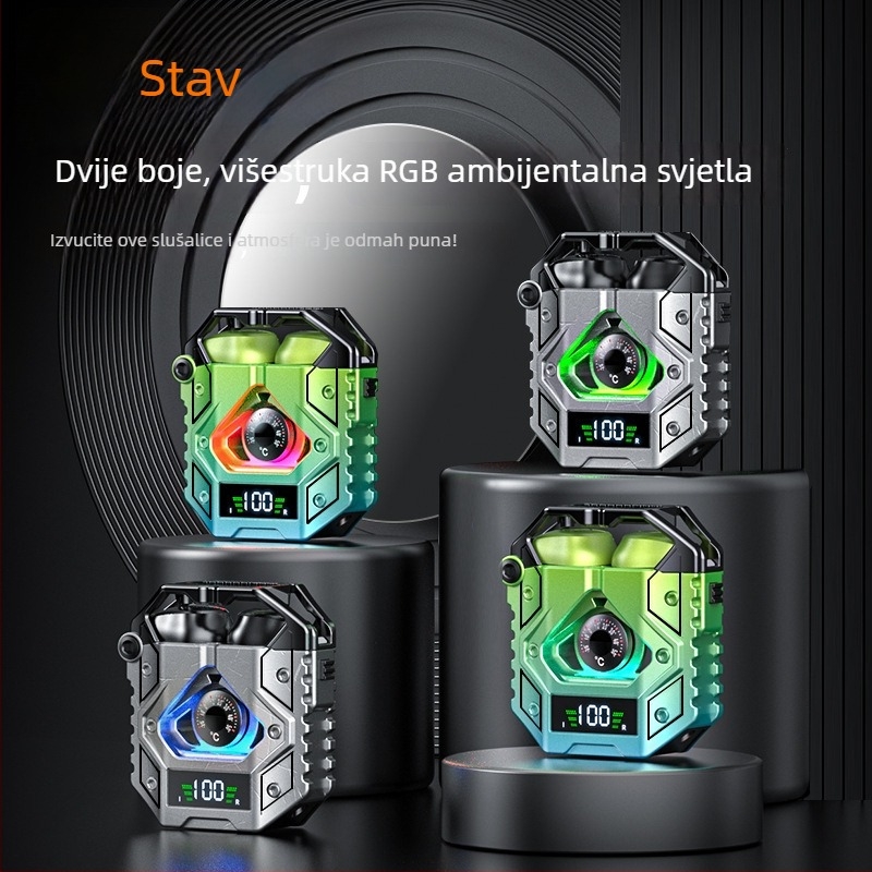 H9 Bluetooth slušalice, TWS5.3, dvostrano s digitalnim zaslonom, redukcija šuma, mecha glazba, dva načina za e‑sport