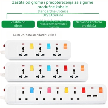 Produžni kabel s zaštitom od prenaponskih udara, britanski standard 13A, USB punjenje