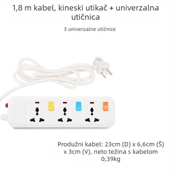 Produžni kabel s zaštitom od prenaponskih udara, britanski standard 13A, USB punjenje