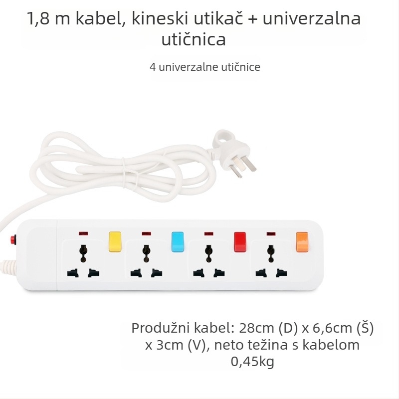 Produžni kabel s zaštitom od prenaponskih udara, britanski standard 13A, USB punjenje