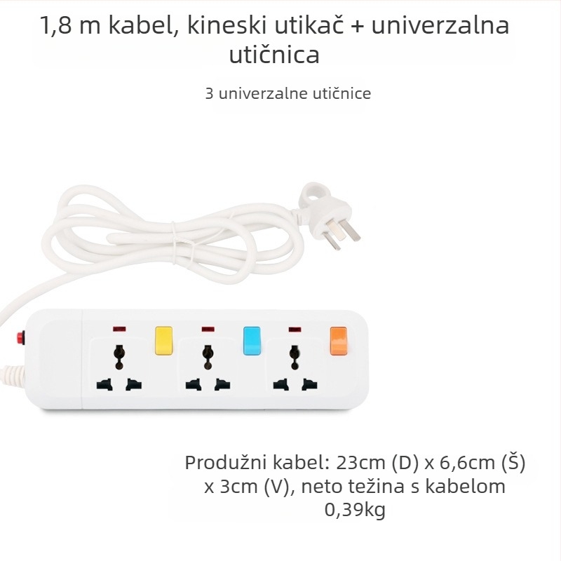 Produžni kabel s zaštitom od prenaponskih udara, britanski standard 13A, USB punjenje