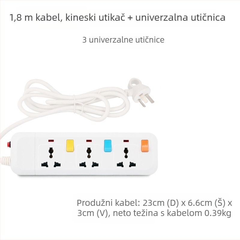 Produžni kabel s zaštitom od prenaponskih udara, britanski standard 13A, USB punjenje