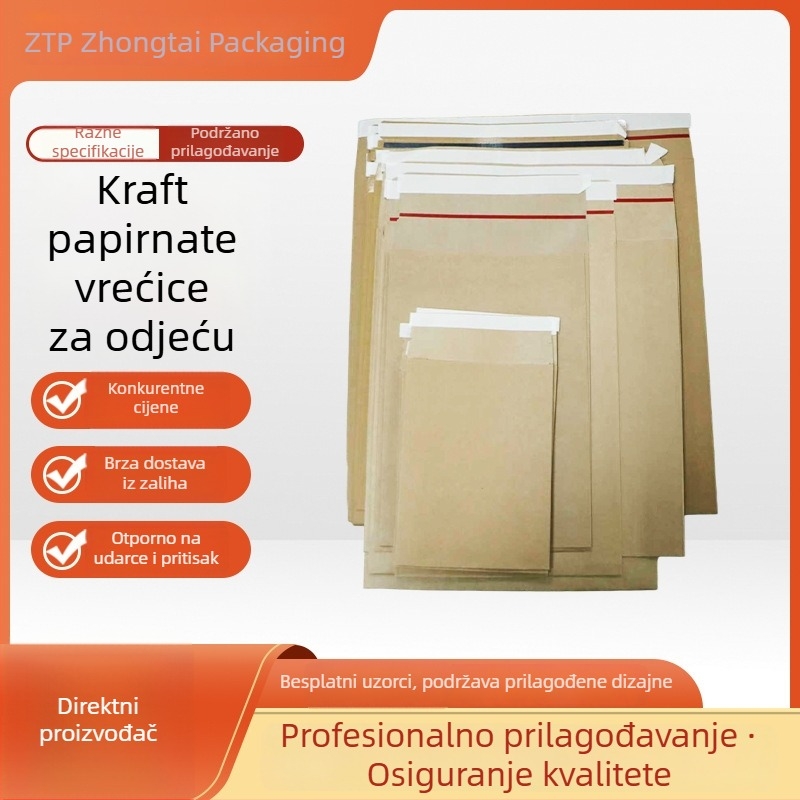 Kraft papir vrećice za odjeću, prilagodljive ljepilnim zatvaranjem, ravne vrećice za odjeću i hlače