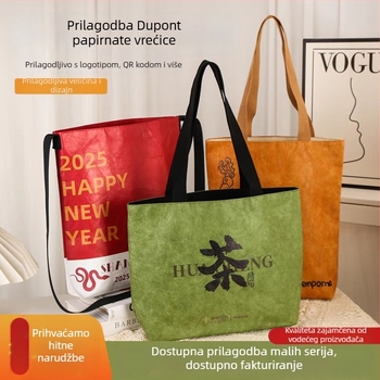 Dupont kraft papir torba s prilagođenim logom, periva, ekološka torba za kupovinu, retro kulturni dizajn