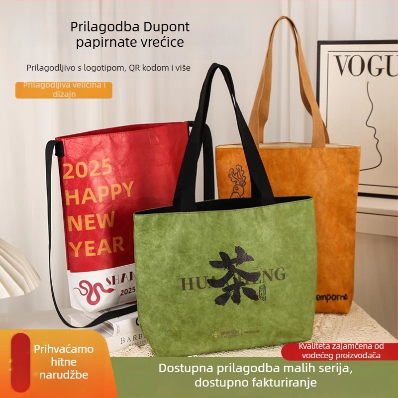 Dupont kraft papir torba s prilagođenim logom, periva, ekološka torba za kupovinu, retro kulturni dizajn