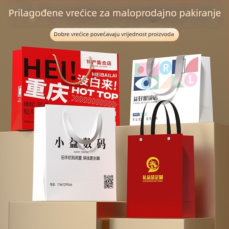 Prilagođene darovne torbe za trgovine kozmetike i odjeće, bijele kartonske torbe, kraft vrećice za milk tea, vrhunske darovne torbe